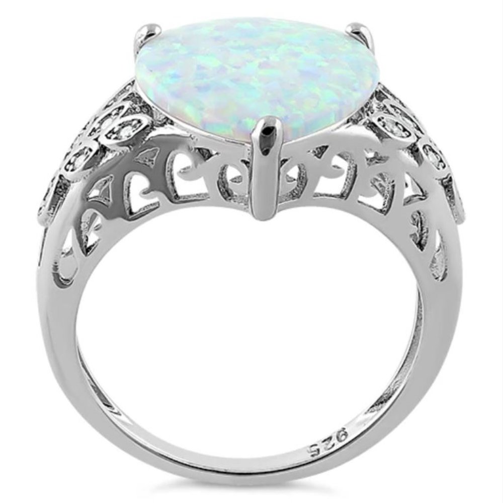 925 STERLING SILVER Lab Created White Fire Opal & CZ Ring - Picture 16 of 16